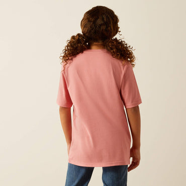 Ariat Girls Farm Scene Short Sleeve Cotton Graphic Crew T-Shirt - Dusty Rose