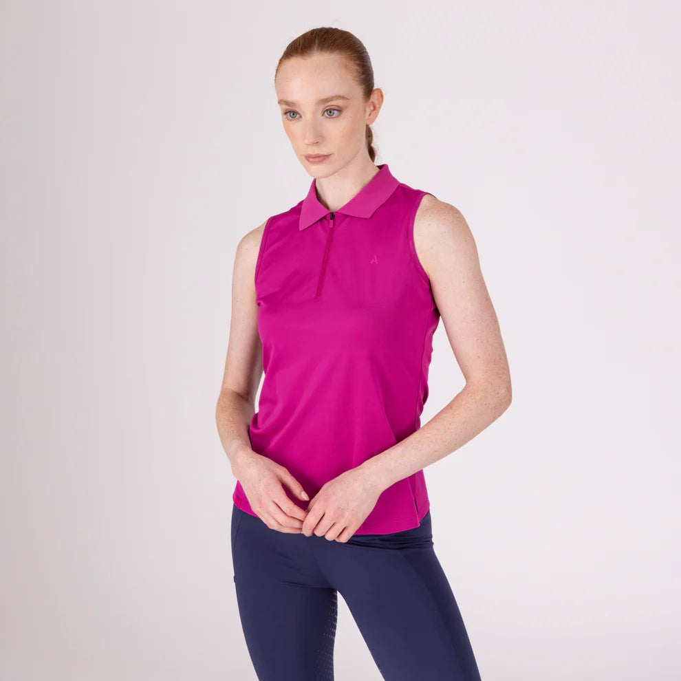 Aubrion Wmn React Sleeveless Tech Polo Fuchsia