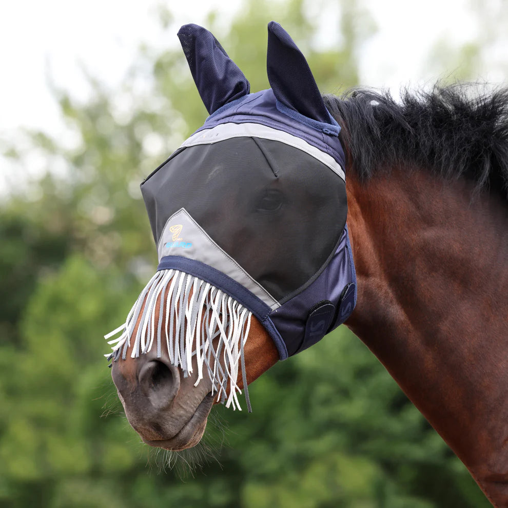 FlyGuard Pro Fine Mesh Fly Mask with Ears, Nose & Fringe - Jet