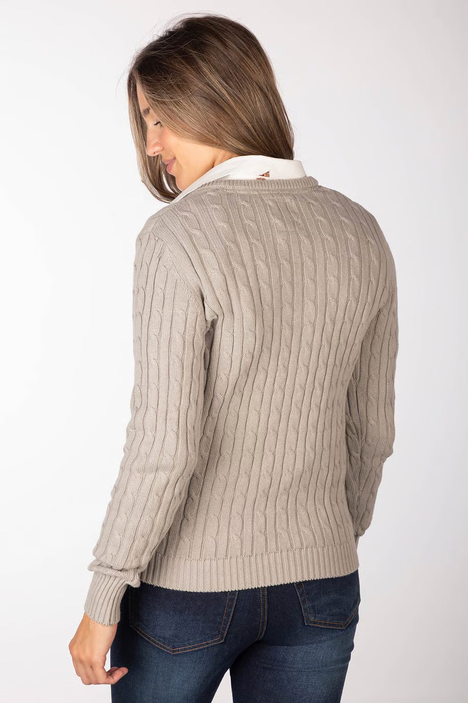 Rydale Emma V Neck Cable Knit Jumper Soft Grey