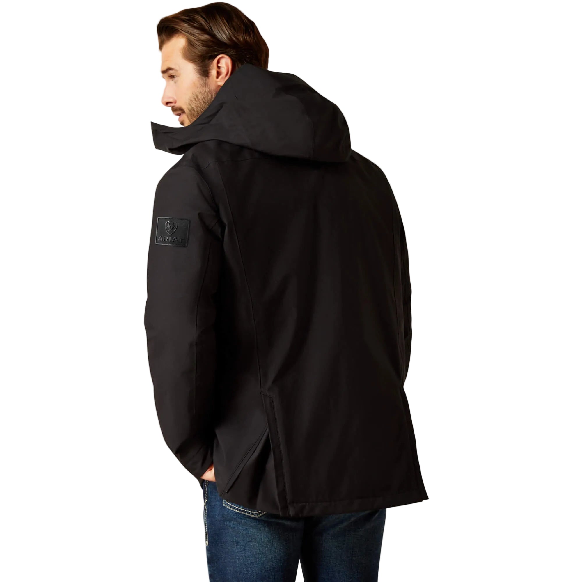 Back view of Ariat Mens Outer Banks H2O Waterproof Insulated Jacket in Black