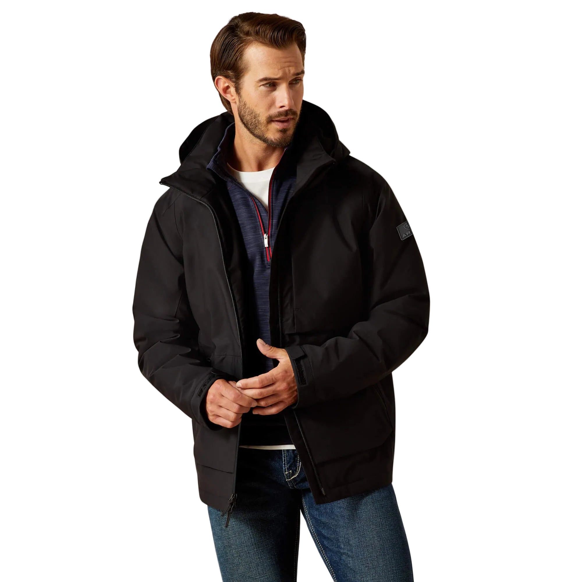 Full view of Ariat Mens Outer Banks H2O Waterproof Insulated Jacket in Black