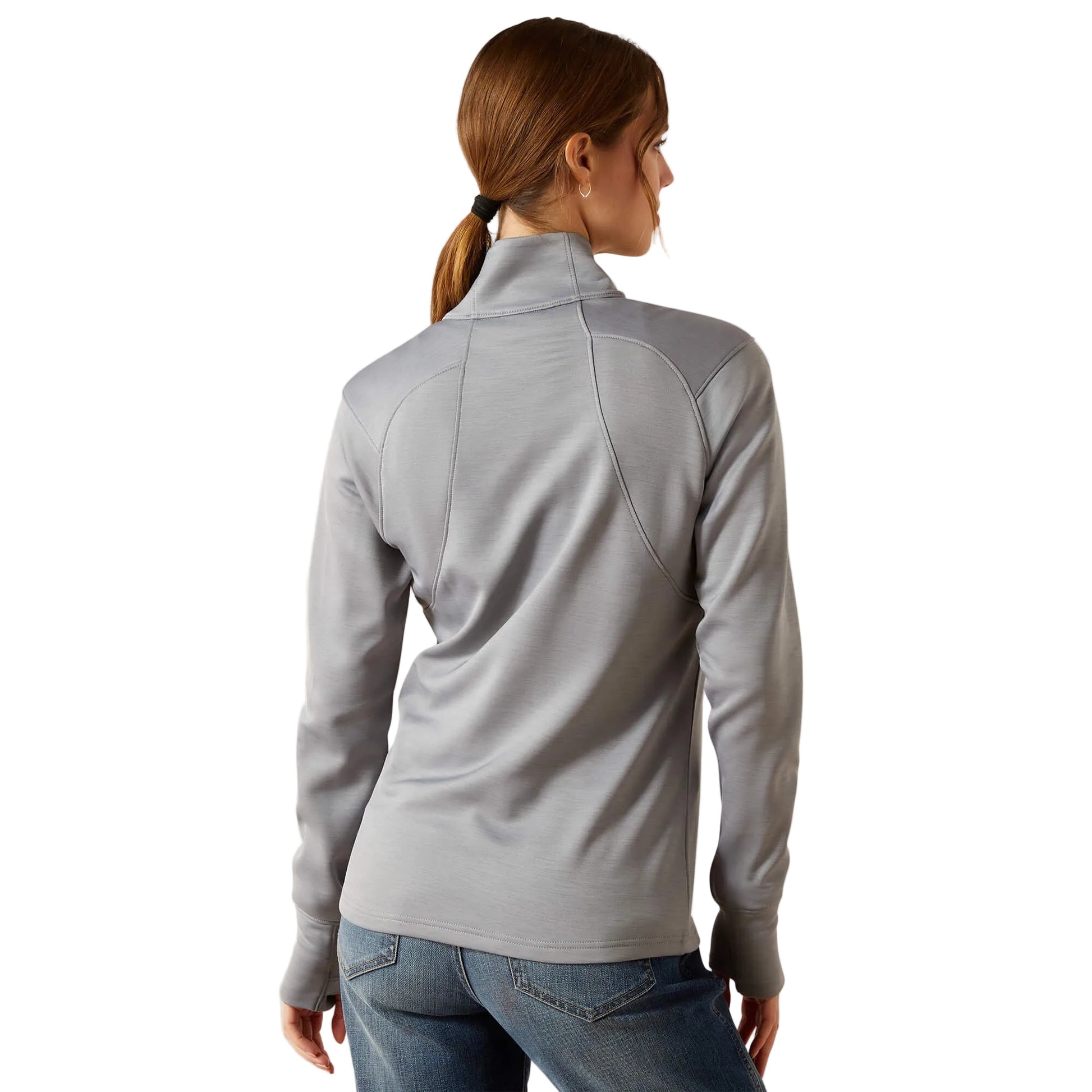 Back view of Ariat Women's Team EQ 1/2 Zip Pullover in grey/Alloy Heather