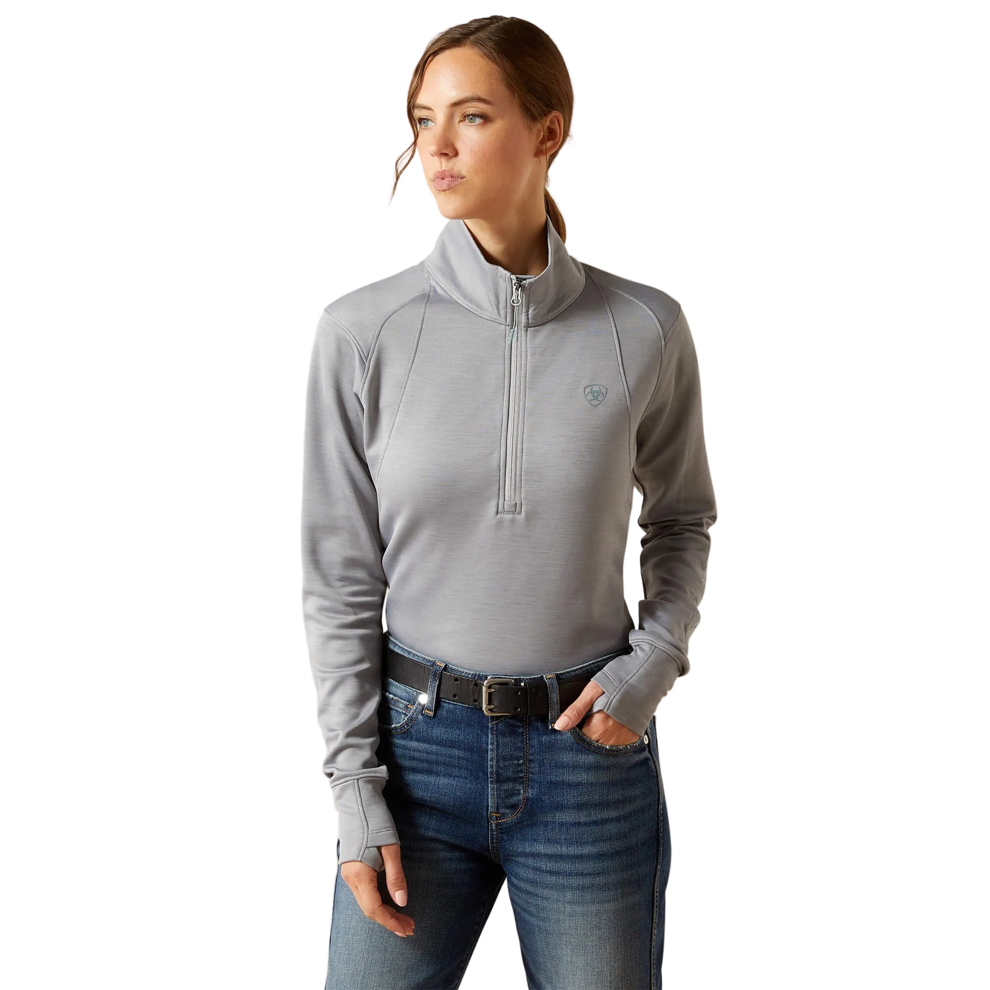 Front view of Ariat Women's Team EQ 1/2 Zip Pullover in grey/Alloy Heather