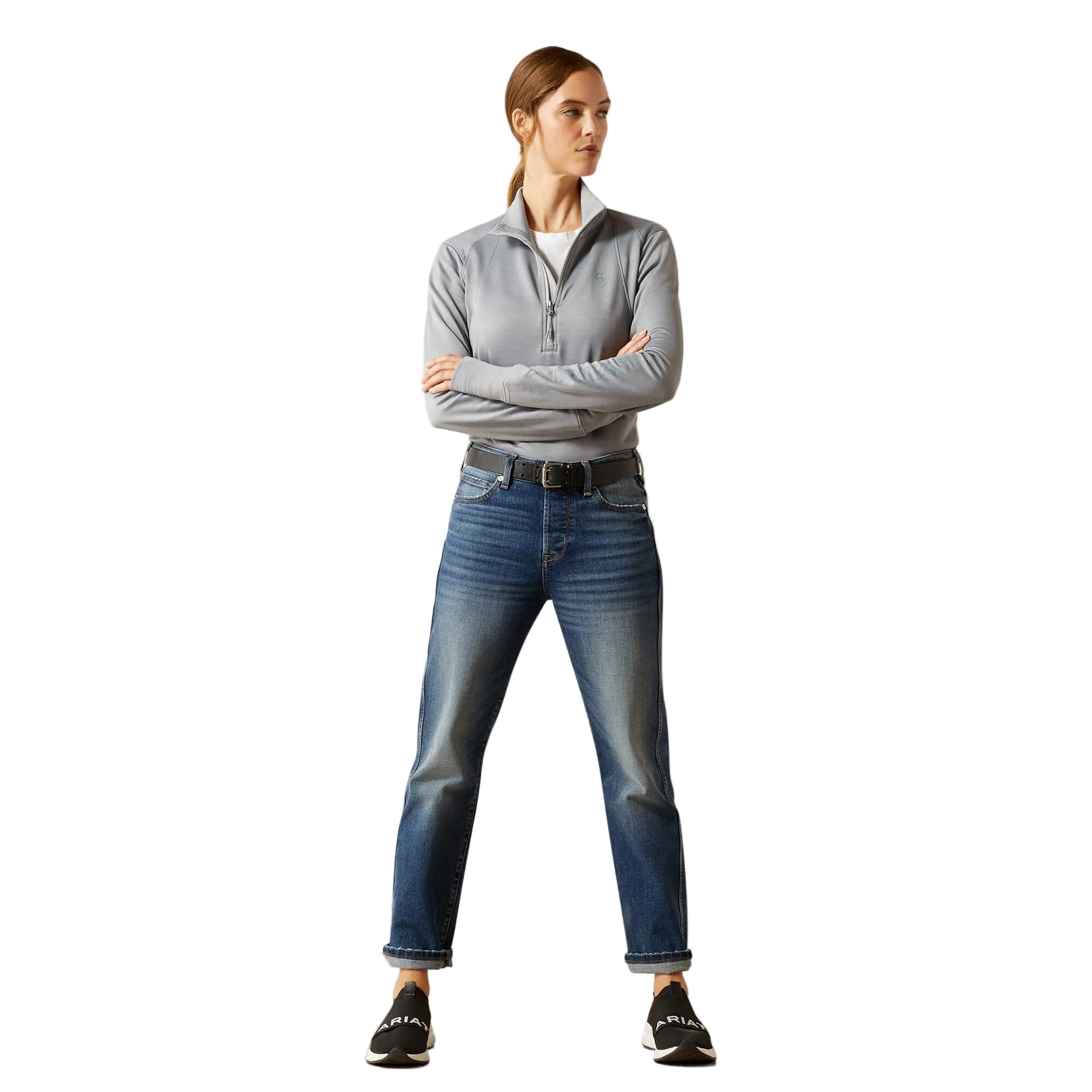 Full view of Ariat Women's Team EQ 1/2 Zip Pullover in grey/Alloy Heather