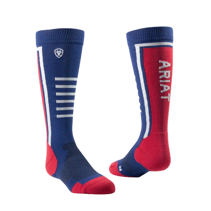 Ariat Youth AriatTEK Slimline Socks in Navy/Red