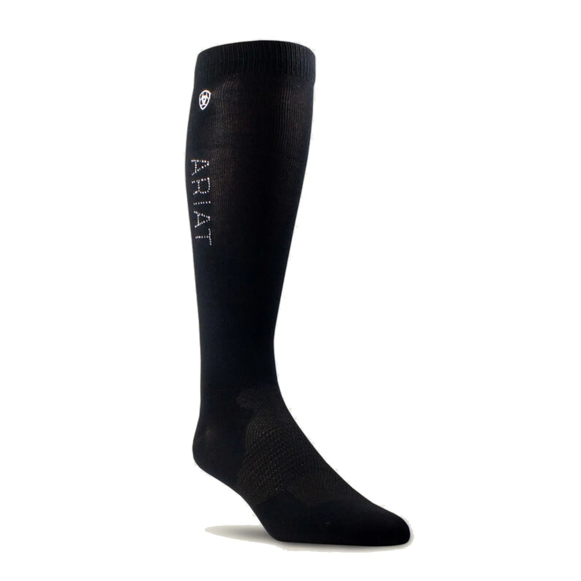 Black knee-high sock with 'Ariat' branding.