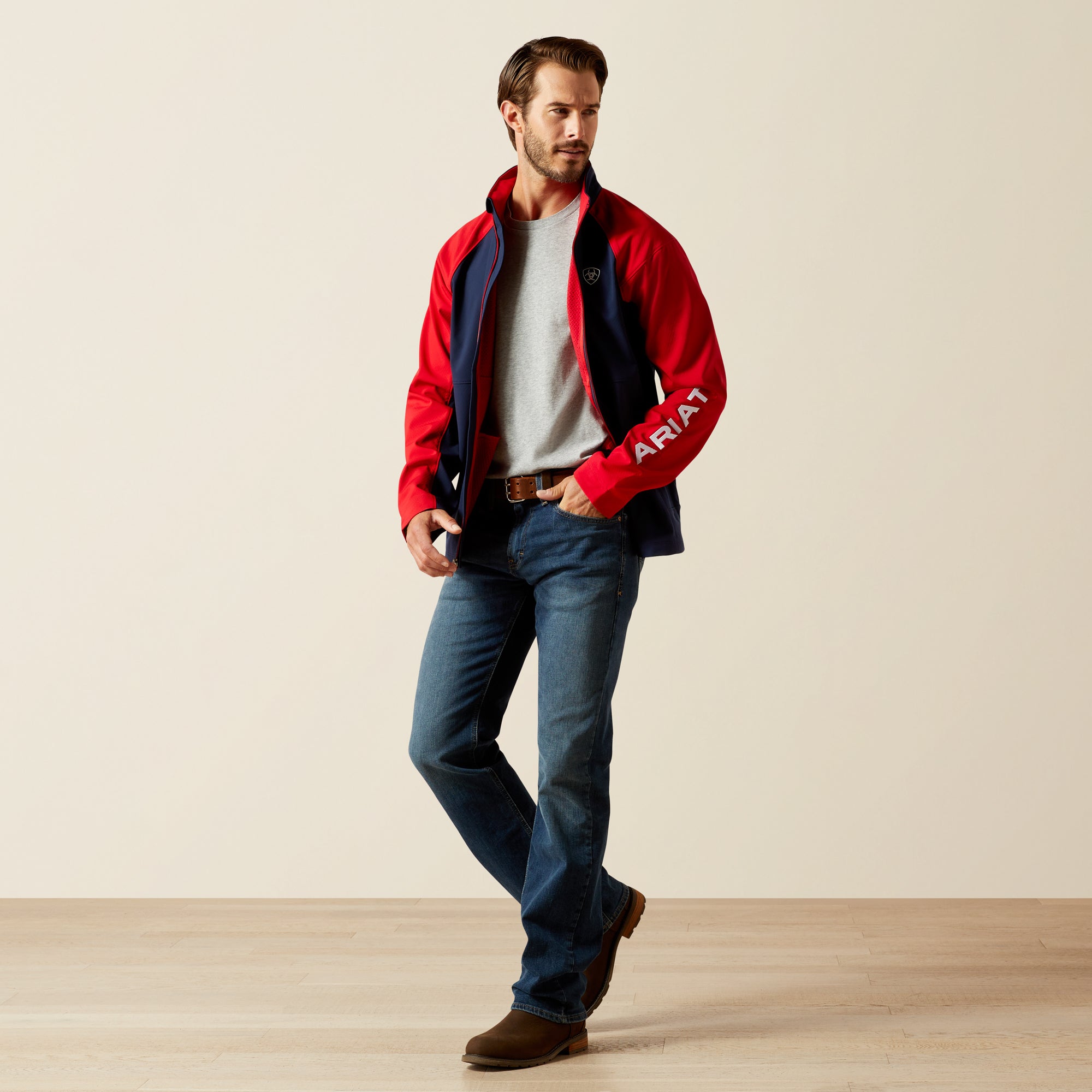 Ariat Men's Team EQ Fleece-Lined Softshell Jacket - Navy/Red