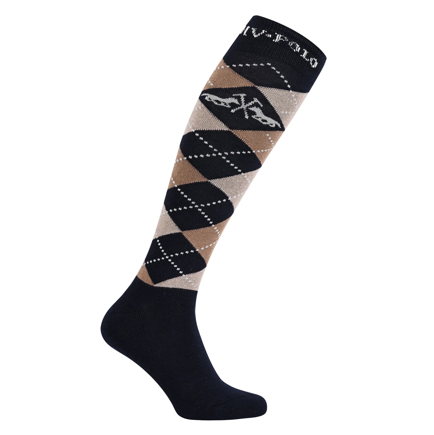 HV Polo navy and champagne argyle patterned sock