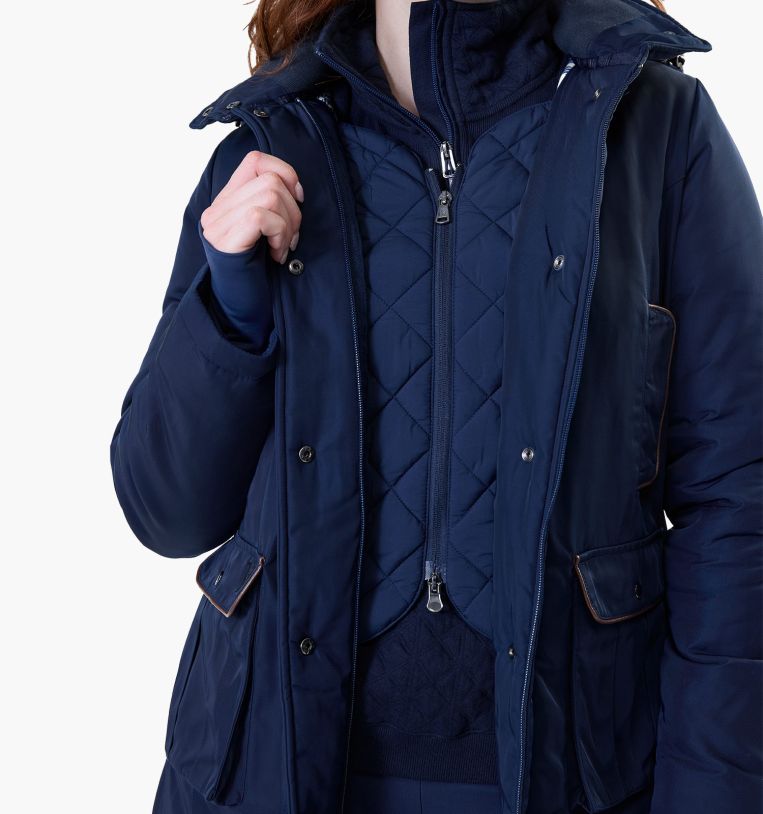 Close-up view of Horseware Newmarket Waterproof Coat in Navy