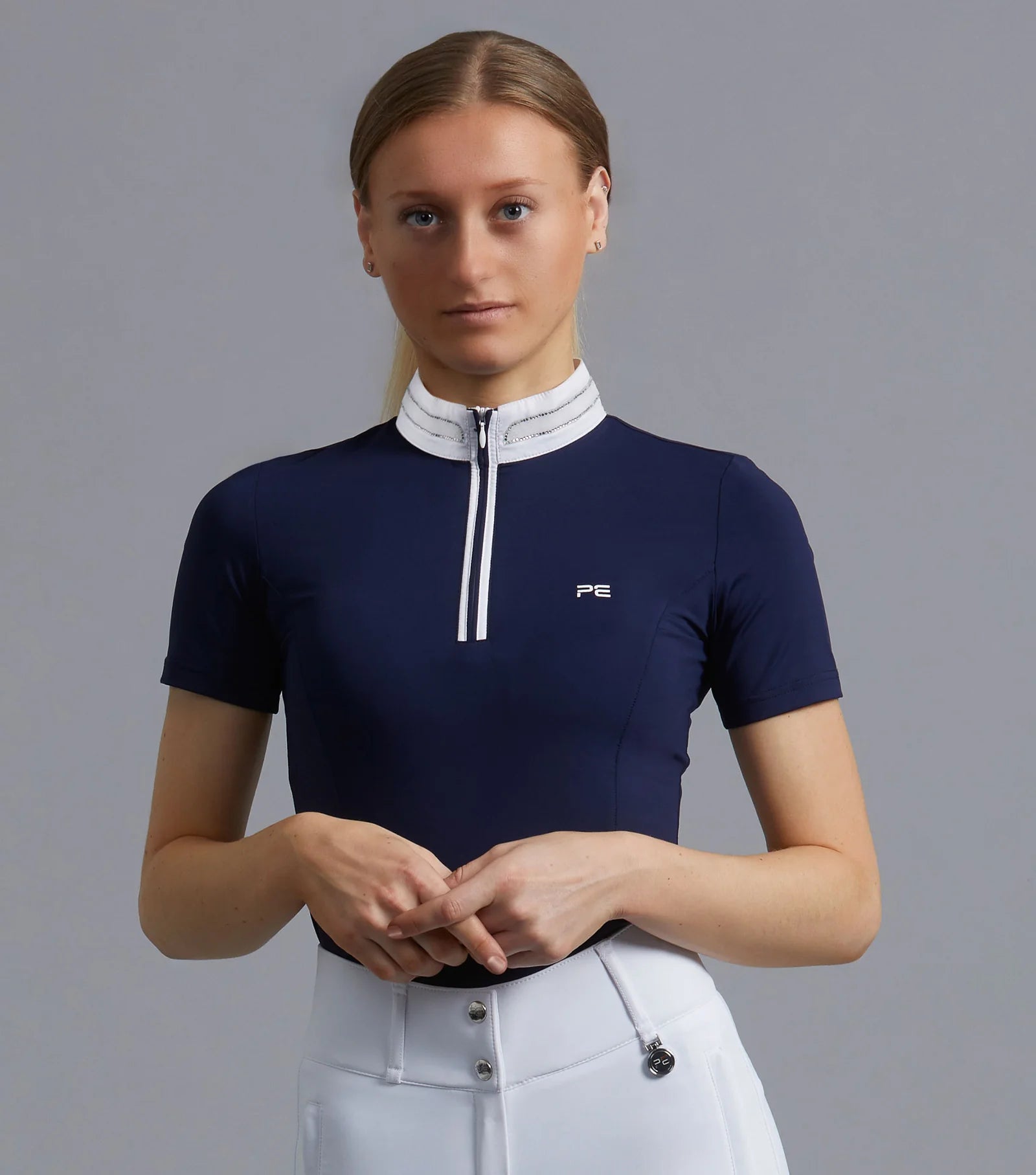 Maria Women's Diamante Show Shirt - Navy White Uk