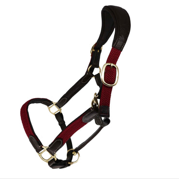 Tesoro Leather Nylon Webbed Headcollar - Burgundy