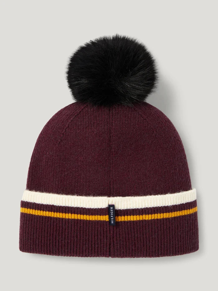 Back view of Tommy Hilfiger Dean Pom-Pom Beanie in burgundy