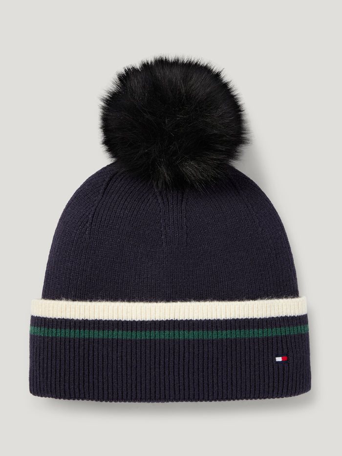 Front view of Tommy Hilfiger Dean Pom-Pom Beanie in desert sky
