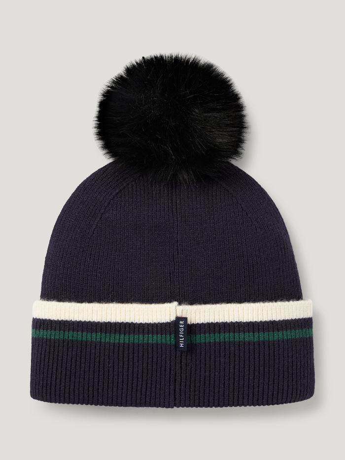 Back view of Tommy Hilfiger Dean Pom-Pom Beanie in desert sky