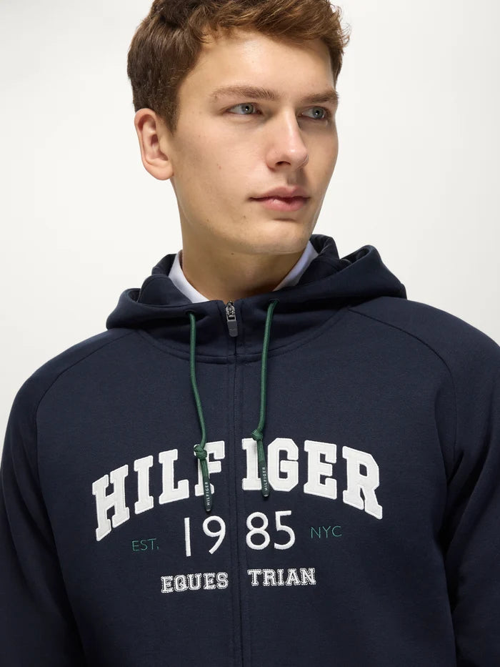 Close-up view of Tommy Hilfiger Men's Parker Zip-Up Hoodie Jacket - Desert Sky