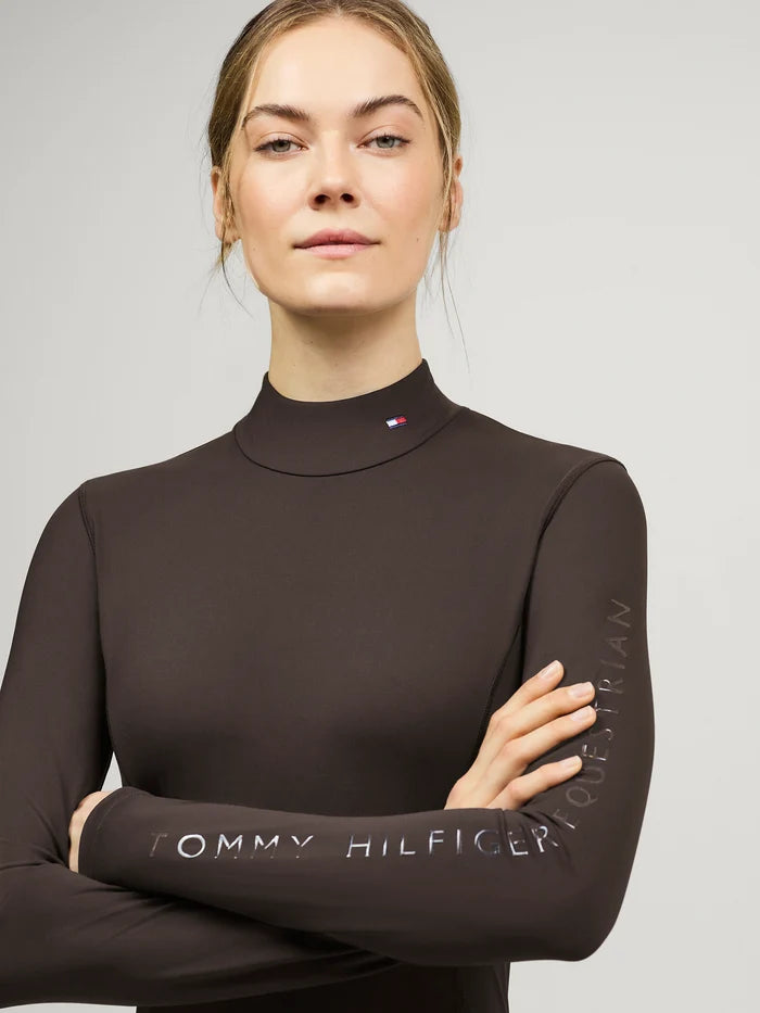 Front view of Tommy Hilfiger Women's Ava High-Neck Base Layer in Cacao