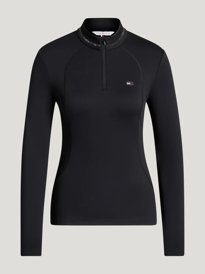 Tommy Hilfiger Women's Cady Quarter-Zip Rhinestone Training Top in Black