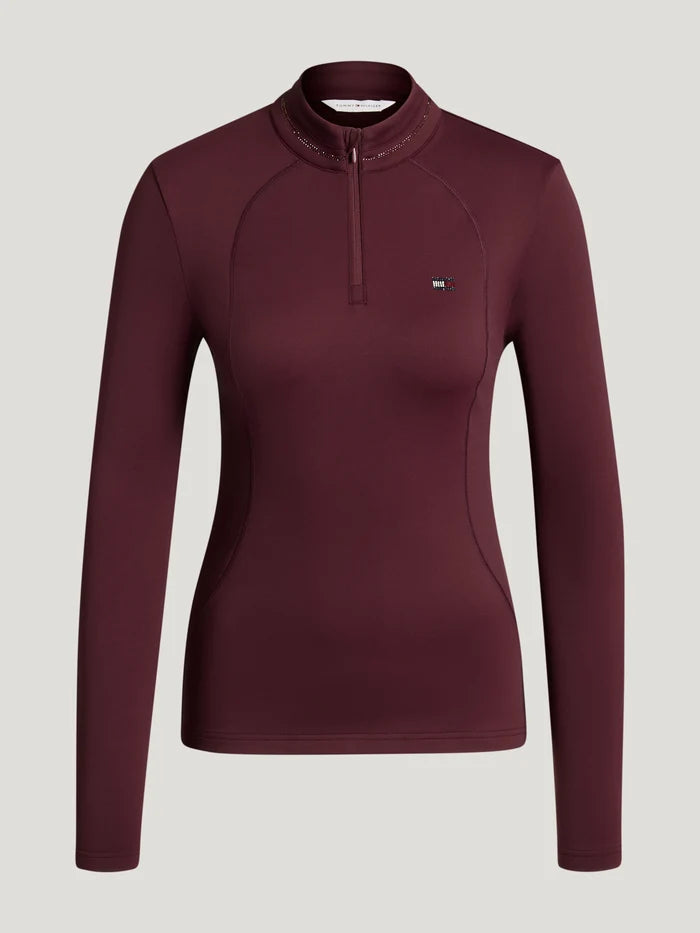 Tommy Hilfiger Women's Cady Quarter-Zip Rhinestone Training Top in Burgundy
