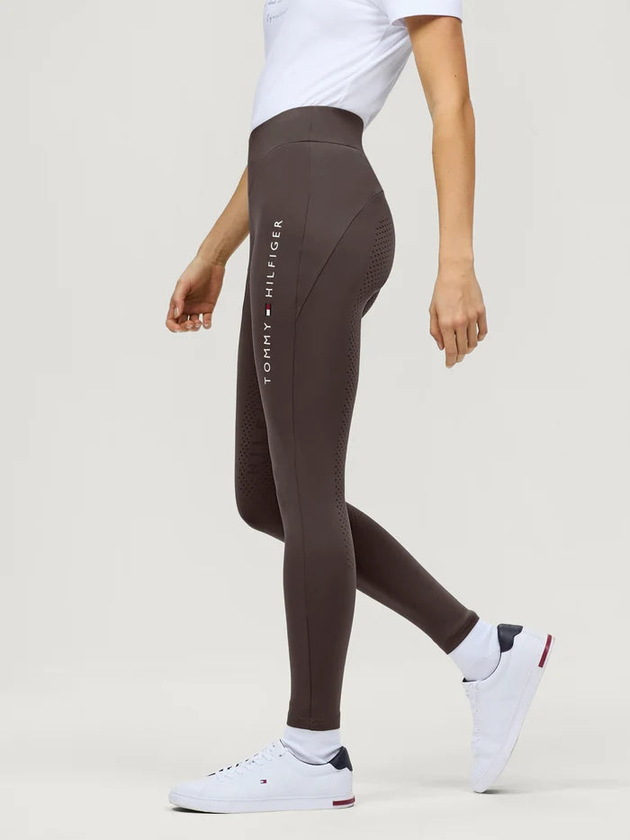 Side view of Tommy Hilfiger Women's Elmira All-Year Full-Grip Leggings - Cacao