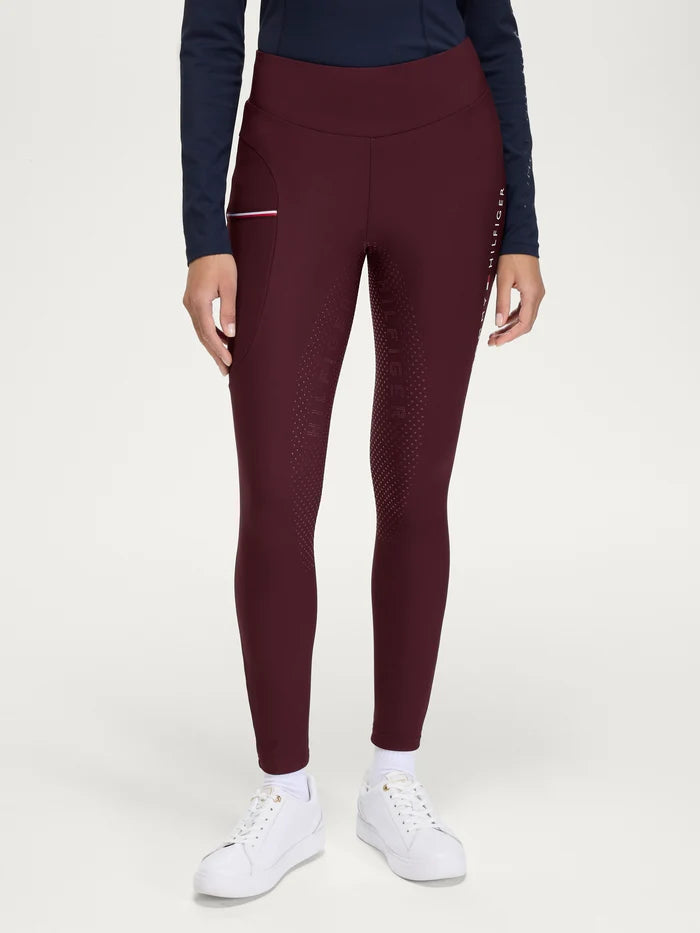 Front view of Tommy Hilfiger Women's Elmira Winter Full-Grip Leggings - Deep Burgundy