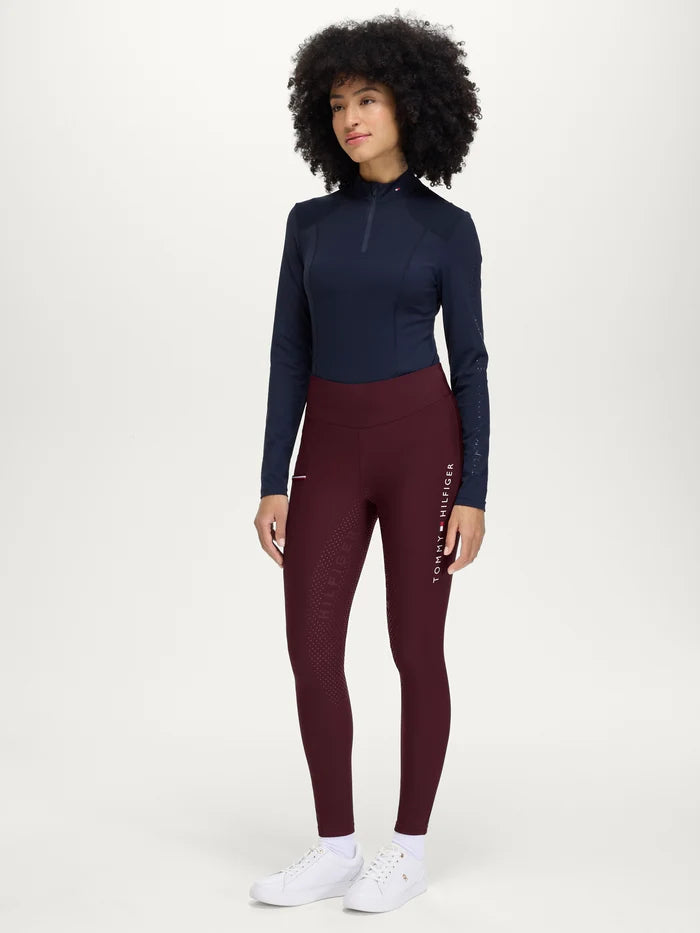 Woman wearing Tommy Hilfiger Elmira Winter Full-Grip Leggings - Deep Burgundy