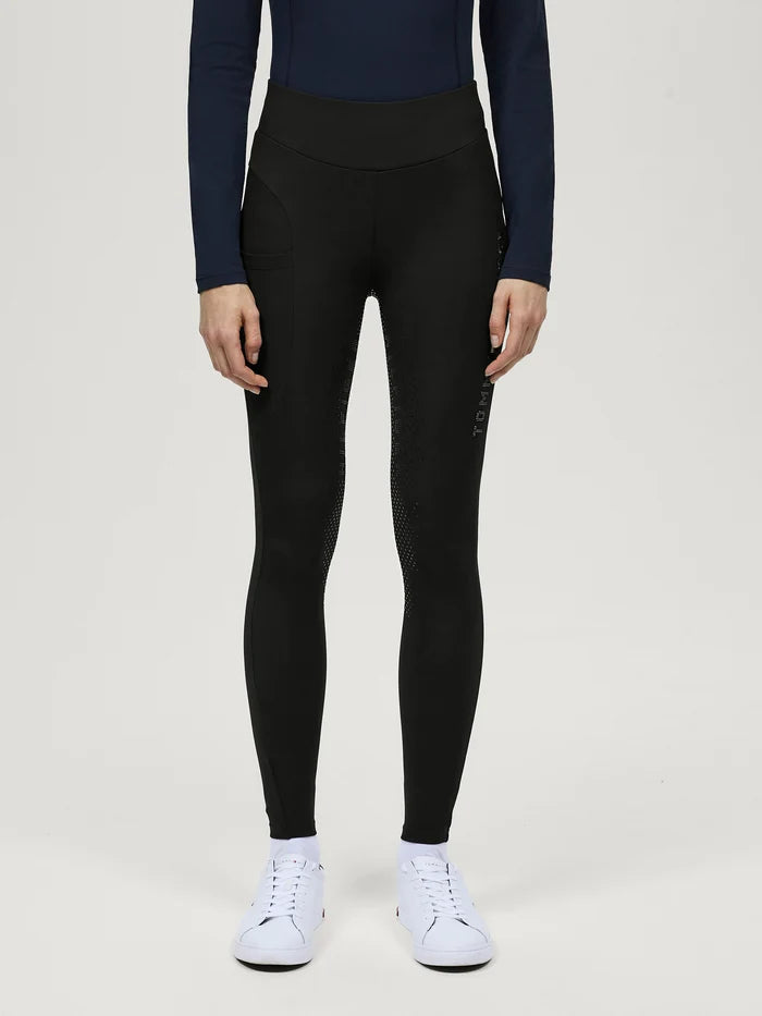 Front view of Tommy Hilfiger Women's Elmira Winter Rhinestone Full-Grip Leggings - Black