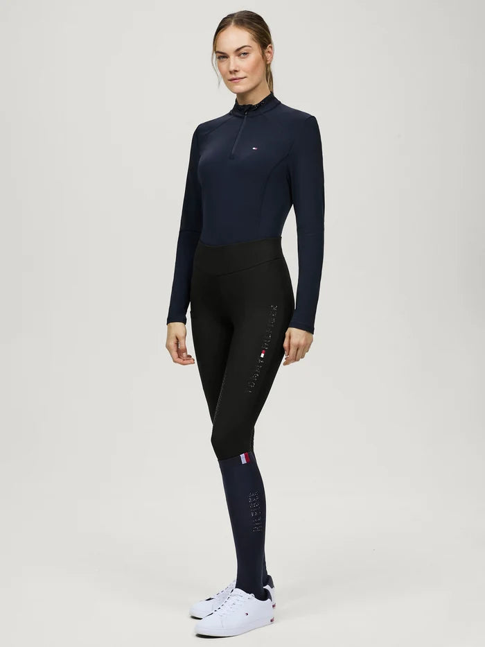Woman wearing Tommy Hilfiger Elmira Winter Rhinestone Full-Grip Leggings - Black