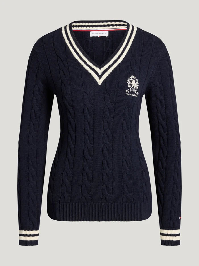 Tommy Hilfiger Women's Roseville Cable V-Neck Sweater in Desert Sky