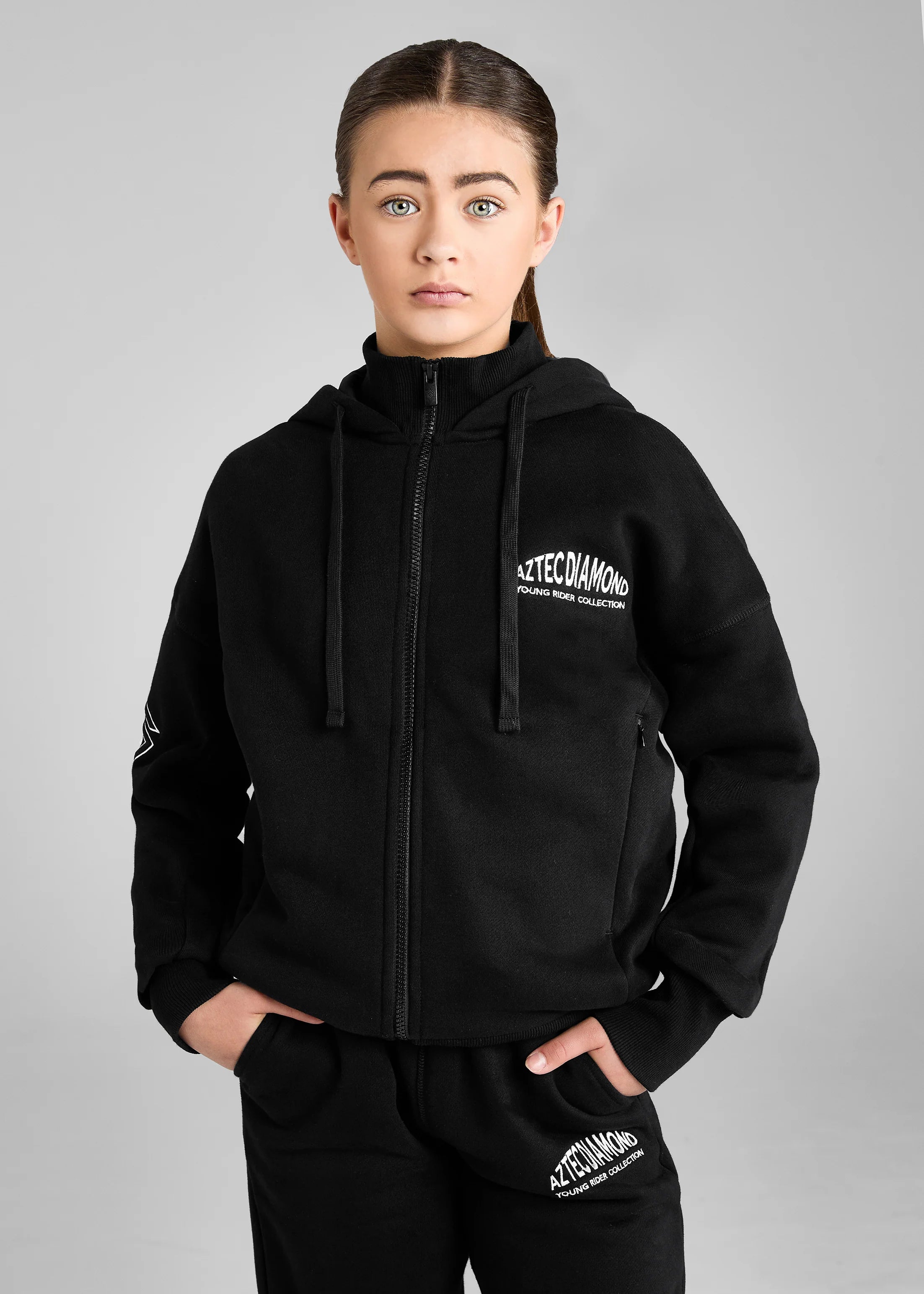 Aztec Diamond Young Rider Heavyweight Varsity Zip Hoodie - Black/Grey