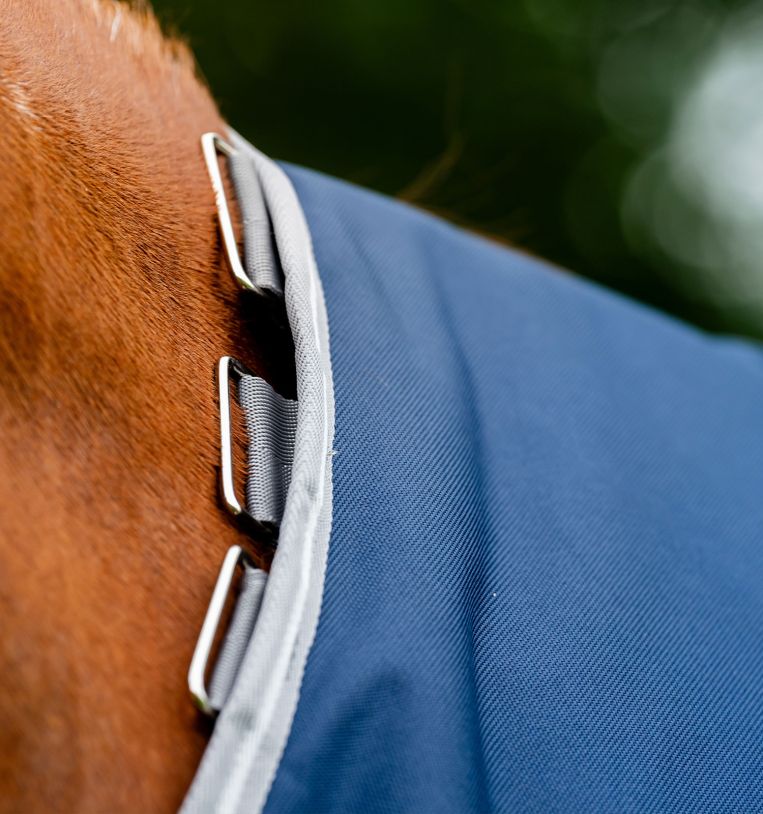 Amigo Horseware Bravo Twelve Plus Heavyweight 400g Turnout Rug with Hood - Navy/Grey/Silver
