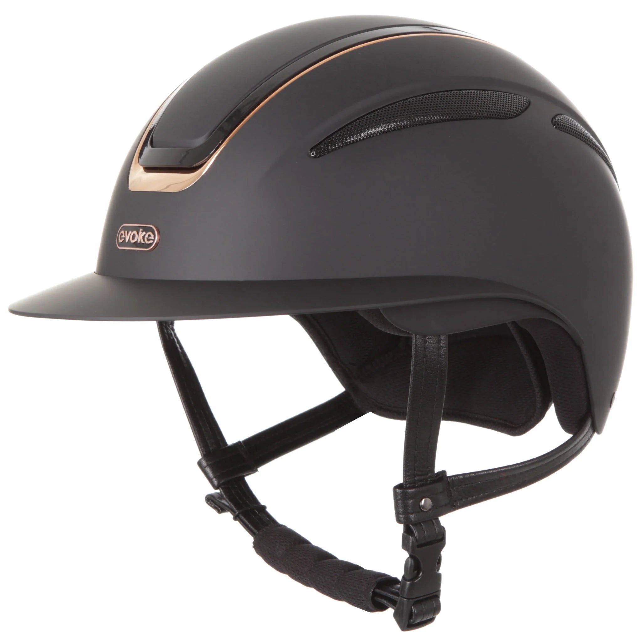 Evoke Callisto Wide Peak Riding Helmet - Navy Rose Gold