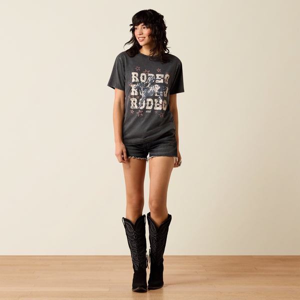 Ariat Wms Star Spangled Rodeo SS T-Shirt Charcoal Mineral Wash