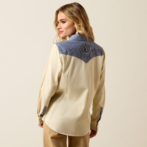 Ariat Women's Horseshoe Western Long Sleeve Snap Shirt - Summer Sand Chambray
