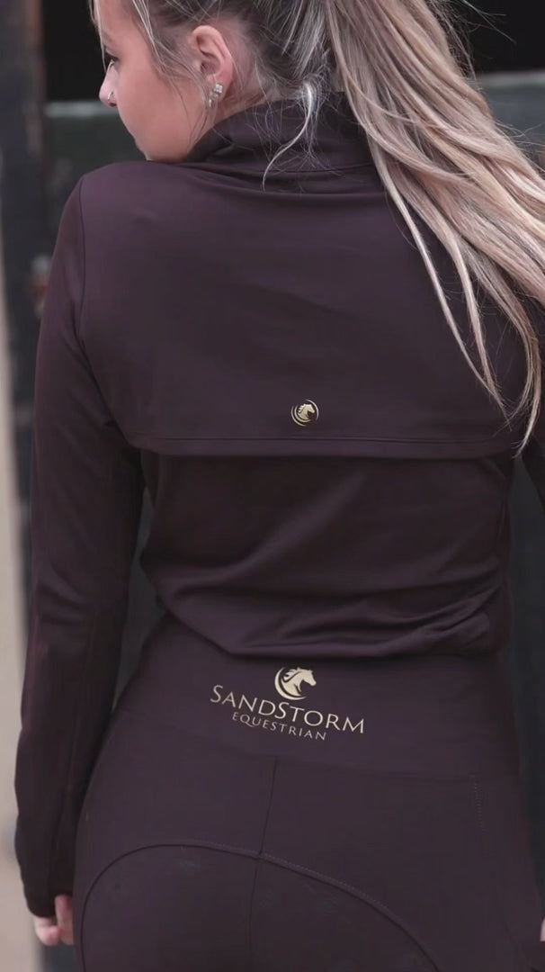 Load video: Sandstorm Equestrian Women's Everyday Comfort Riding Leggings - Chocolate